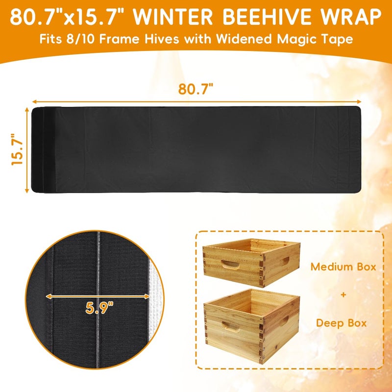 witbee 2PCS Winter Bee Hive Wrap for 10 Frame Hives, Beehive Wrap Beekeeping Supplies, 600D Oxford Insulated Cover, Bee Hive Winter Protection Cover for 1 Deep Hives with 1 Medium Hive Box (80.7"x15.7") - Image 2